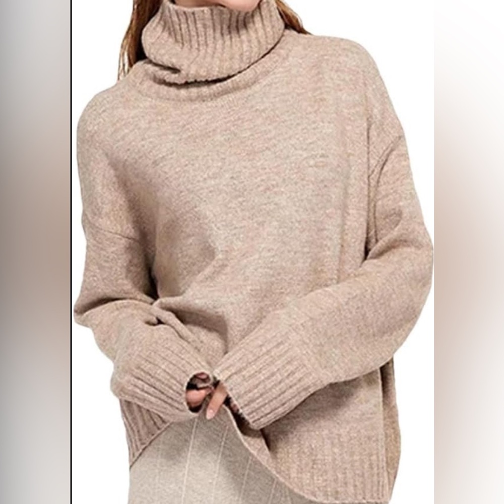 J.crew taupe turtleneck high low boxy fit size Xs